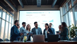 Équipe de professionnels analysant les métriques pour la validation d'e-mails en ligne dans un bureau moderne.