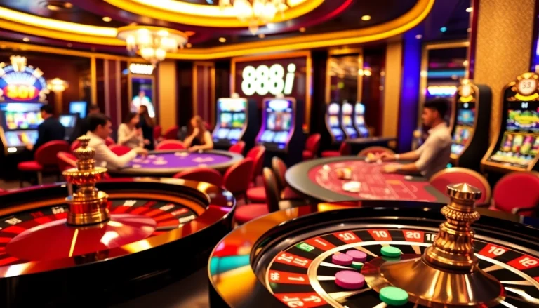 88i players enthusiastically placing bets at a vibrant casino roulette table.