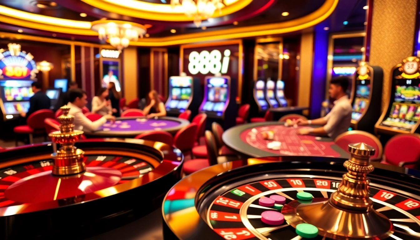 88i players enthusiastically placing bets at a vibrant casino roulette table.