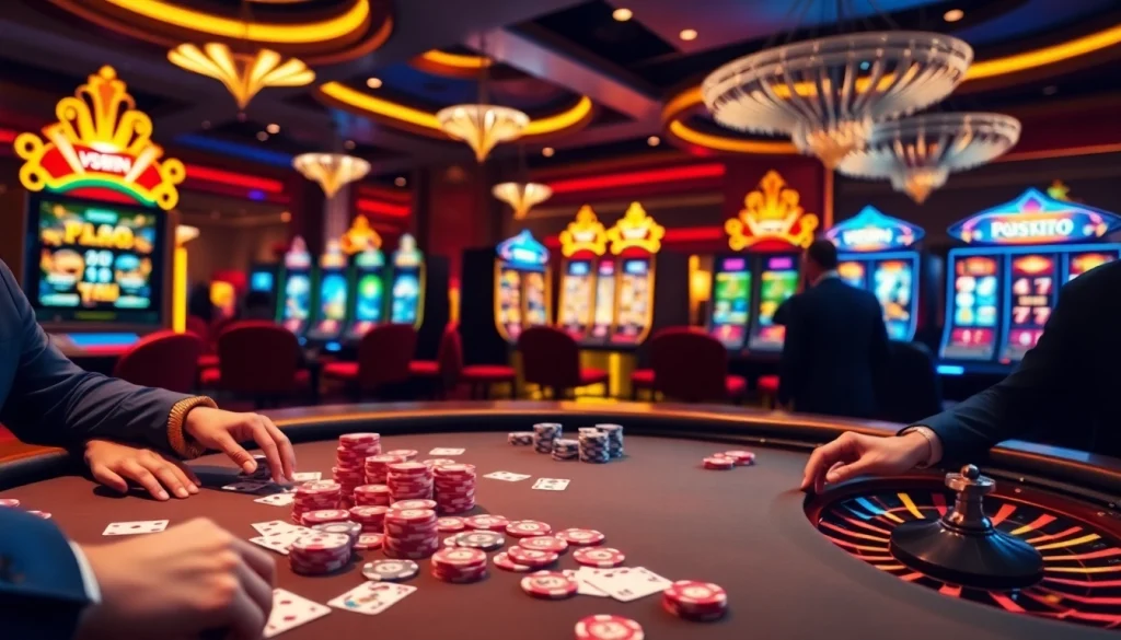 Experience thrilling gameplay at VSWIN with vibrant poker tables and exciting slot machines.