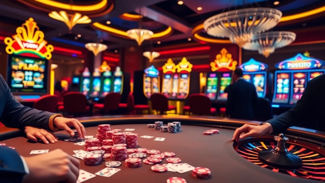 Experience thrilling gameplay at VSWIN with vibrant poker tables and exciting slot machines.