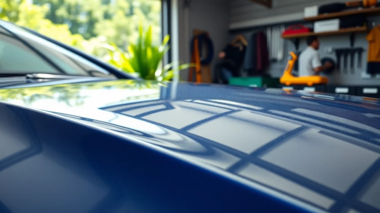 Enhance your vehicle's finish with paint protection film near me showcased in a bright garage setting.