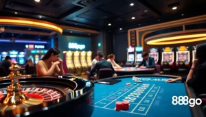 Jugadores disfrutando de los juegos en el lujoso casino en línea de 888jogo.