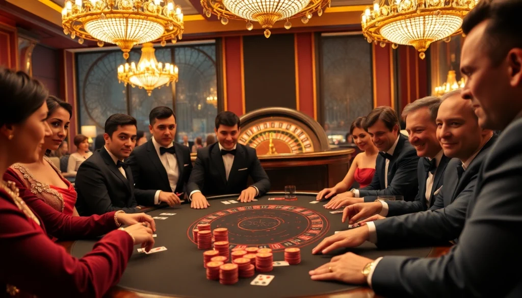 Cwin poker table battle among high-stakes players in a luxurious casino atmosphere.