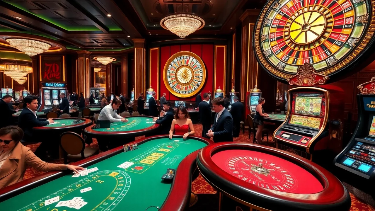 Experience the thrill of 79 King at a luxurious casino featuring vibrant tables and engaging games.