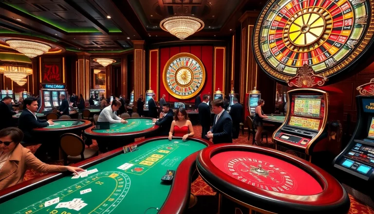 Experience the thrill of 79 King at a luxurious casino featuring vibrant tables and engaging games.