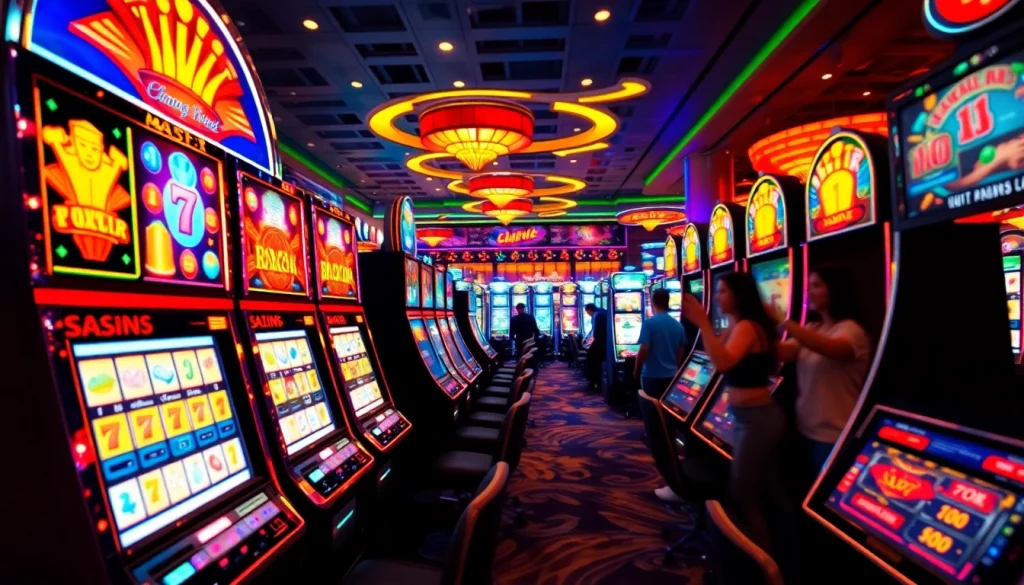 Jouer aux machines à sous en ligne argent réel avec une ambiance de casino vibrant et moderne.