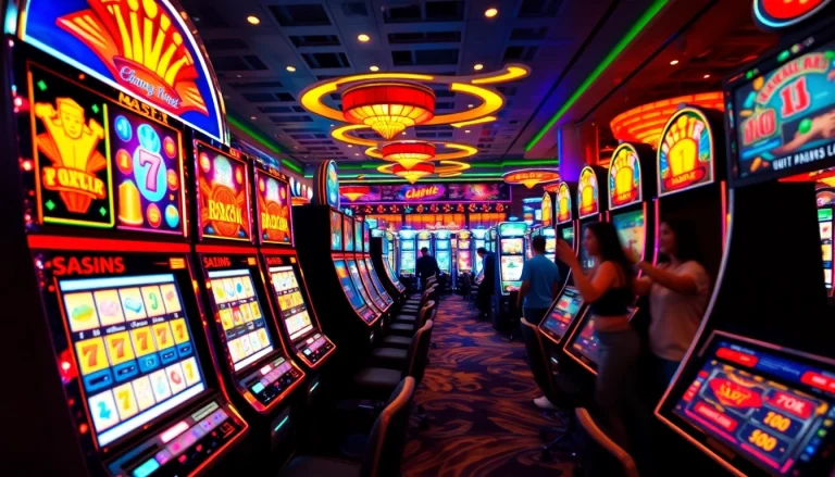 Jouer aux machines à sous en ligne argent réel avec une ambiance de casino vibrant et moderne.