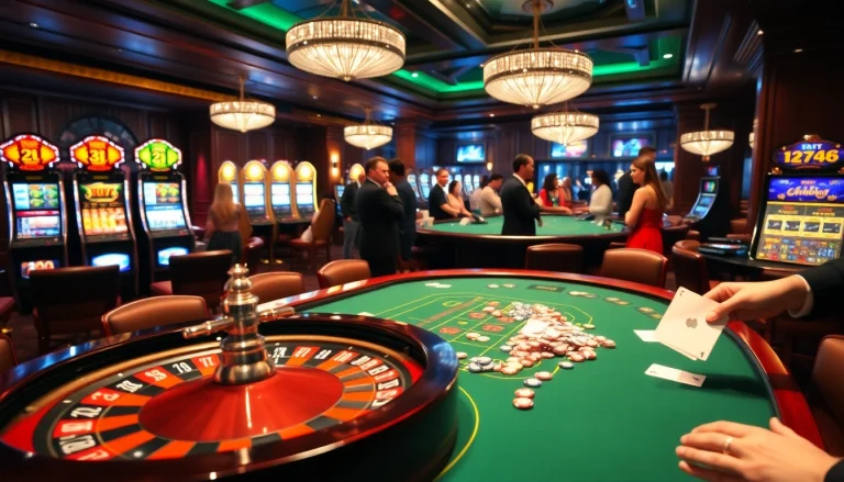 Players enjoying high-stakes games at qq88.co.com's luxurious casino tables filled with excitement.