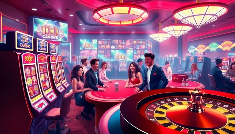 Vibrant online casino en ligne atmosphere with players engaged in various games.