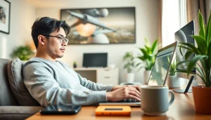 在现代家庭办公室用笔记本电脑享受安全上网体验的快连 VPN 用户。