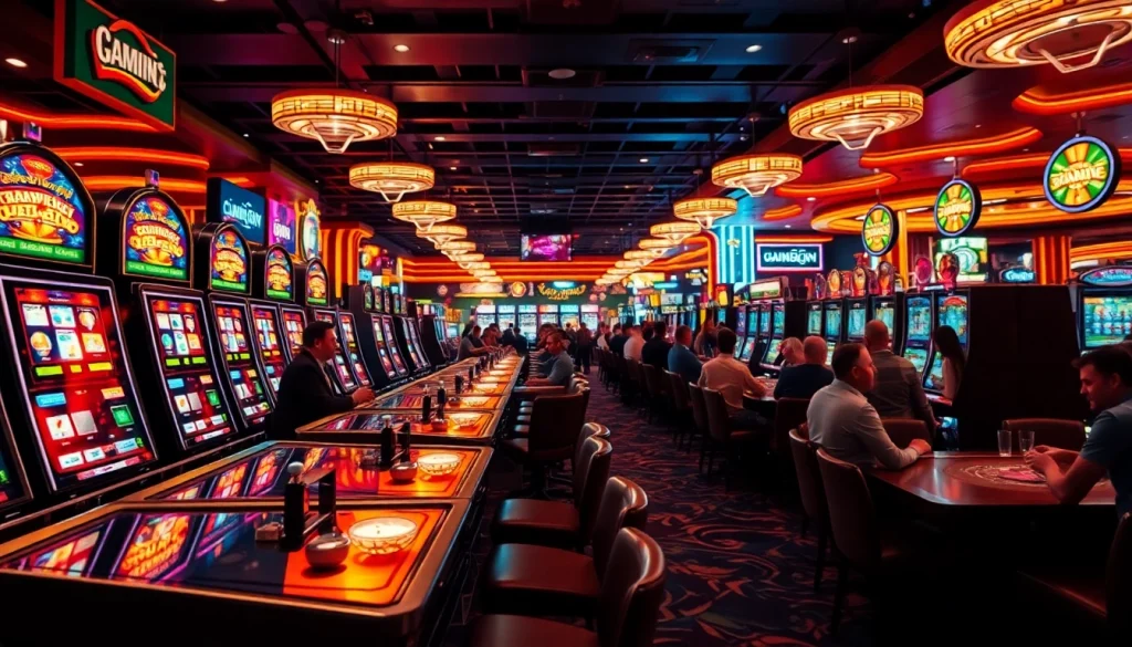 Engage in thrilling moments at a casino belgique, with players enjoying the vibrant gaming atmosphere.