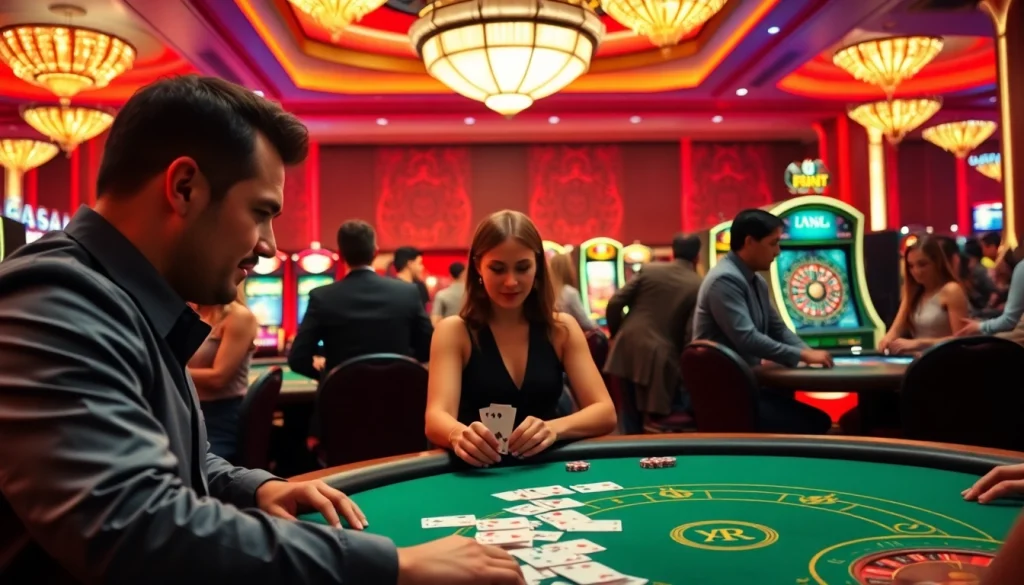 Jouez au casino en ligne francais avec excitement et diversité dans une scène animée.